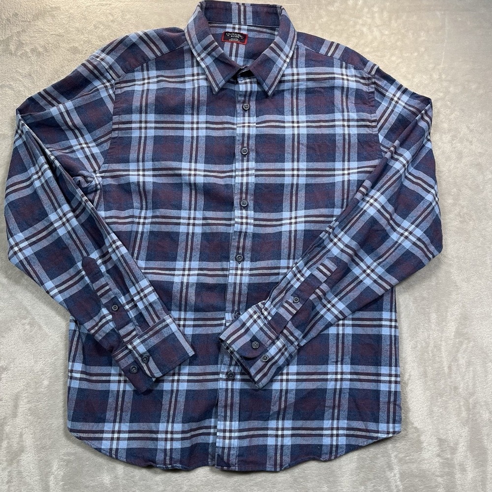 Untuckit Shirt Mens XL Blue Plaid Barrington Flannel Long Sleeve Button Up